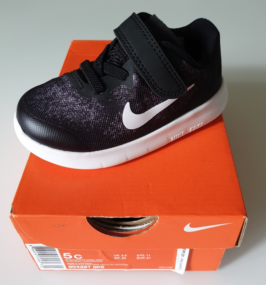 NIKE FREE RN 2017 TDV – SHOE BLACK / WHITE GREY – SIZE 5 C / 21 – US – ORIGINAL BOX