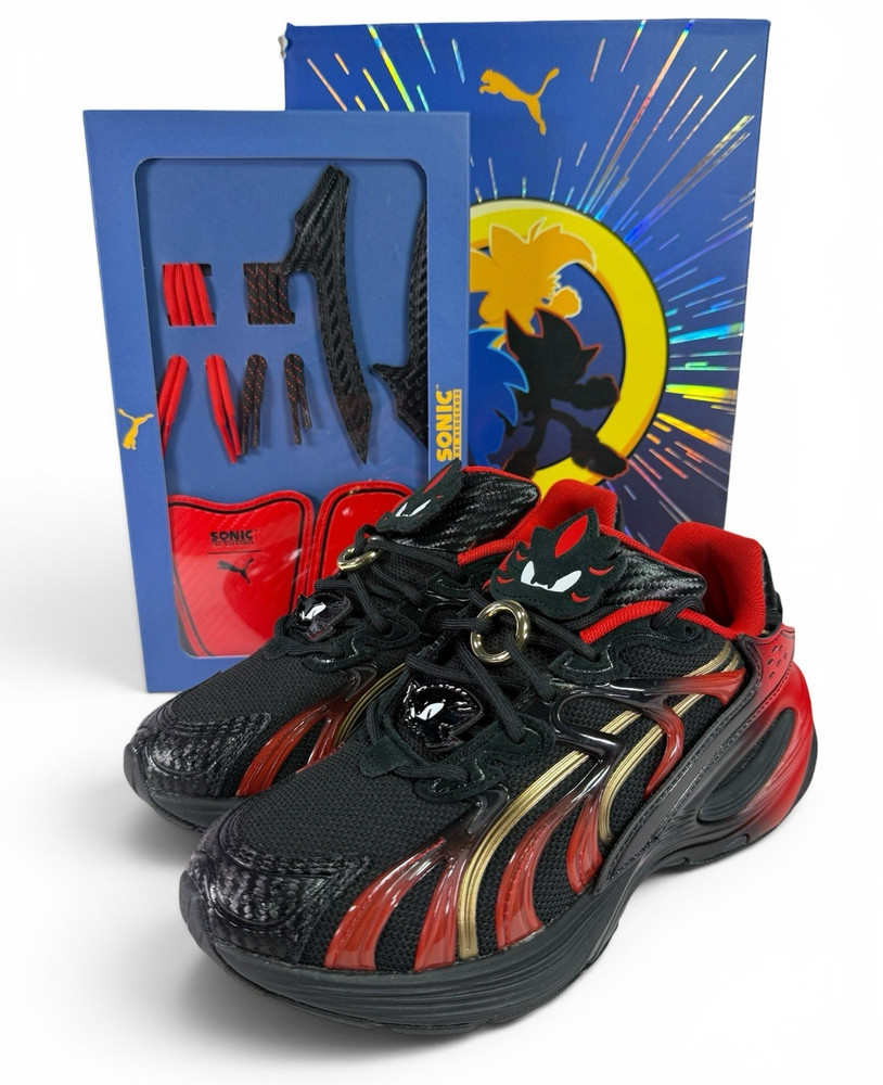PUMA Sonic the Hedgehog Inverse SHADOW Junior Black Youth Sneakers Size 6.5