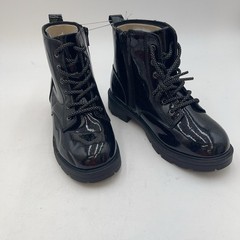 Old Navy Combat Boots Kids Size 3Y Black Patent Lace Up Zip Ankle Glitter
