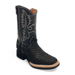 The Western Shops Kids Python Print Leather Square Toe Side Zipper Western Boots