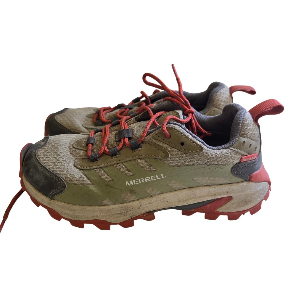 Merrell Moab Speed Low Waterproof Kids Hiking Shoes Grey Green Red MK267550 4M