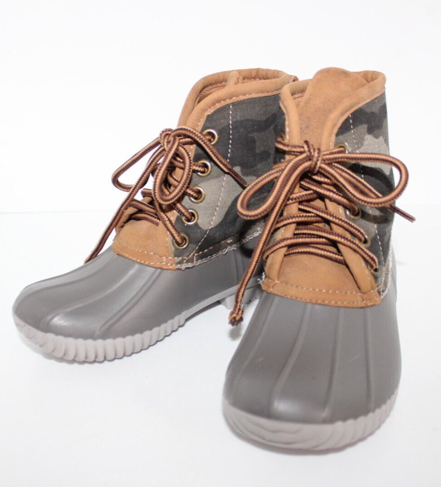 Marleylilly Kids Green Camo Duck Boots Lace-Up Size 10