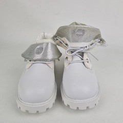 🚨 Timberland Roll Top Sweet Little Girls Boots 29882 White Silver Leather SZ 12