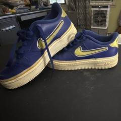 Nike Air Force 1 Leather Low Top Sneaker Blue/Yellow Kids US5 EU37.5 314193