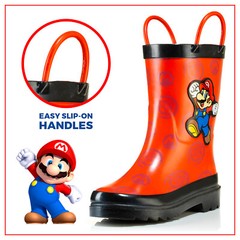 Nintendo Super Mario Boys Waterproof Easy-On Handles Rubber Rain Boots – Toddler
