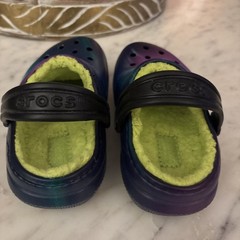 Crocs Purple Lime Green Marble Fur Lined Clog Shoes size C 8