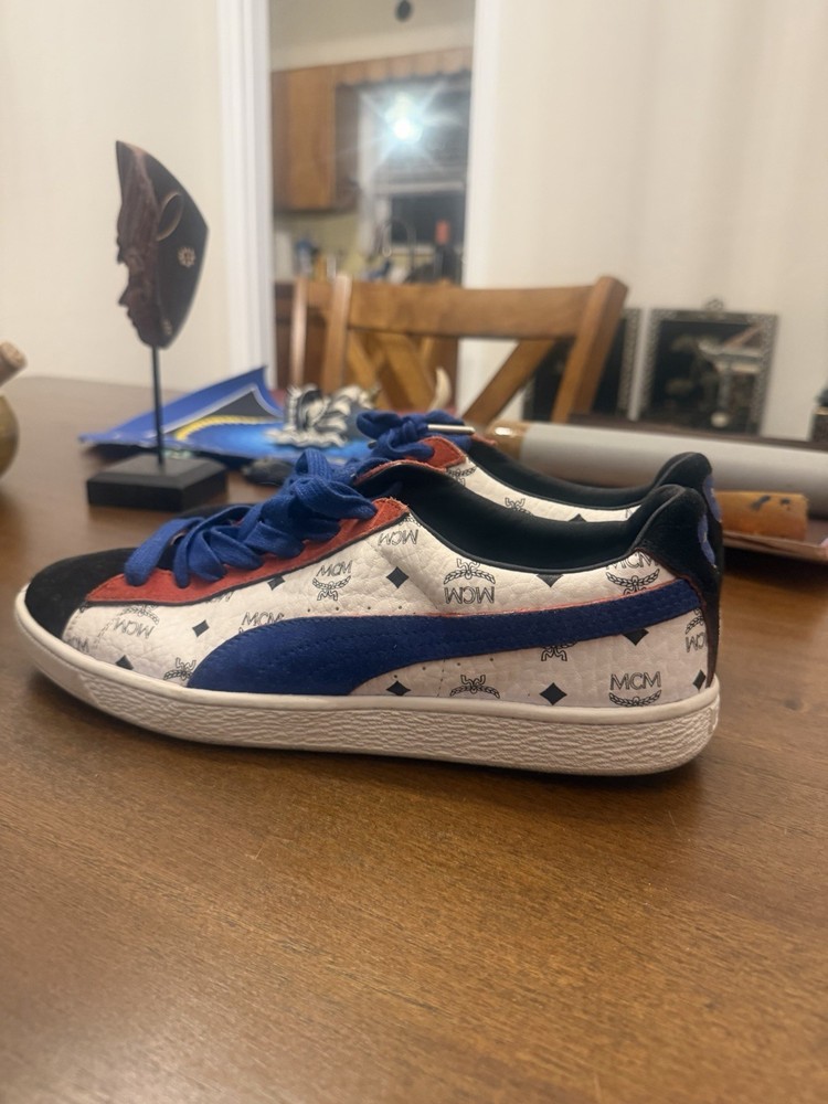 PUMA Suede Unisex Kids Low Top Leather Sneakers Lace-Up White Blue Red
