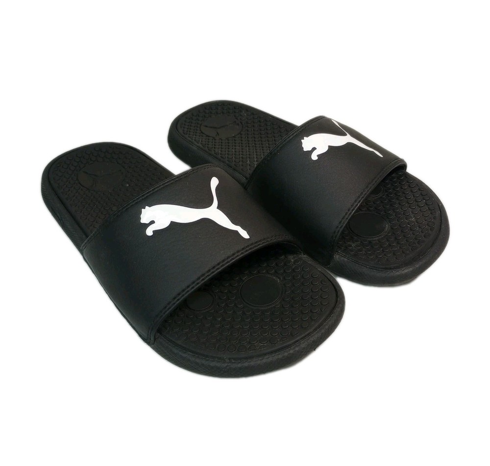 Puma Cool Cat Black/White Slides Size 2 Youth Flip Flops Easy On Easy Off