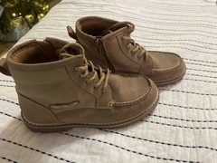 Boys Brown Lace Up Boots Size 4 Side Zip Combat Ankle Boots Lug Sole