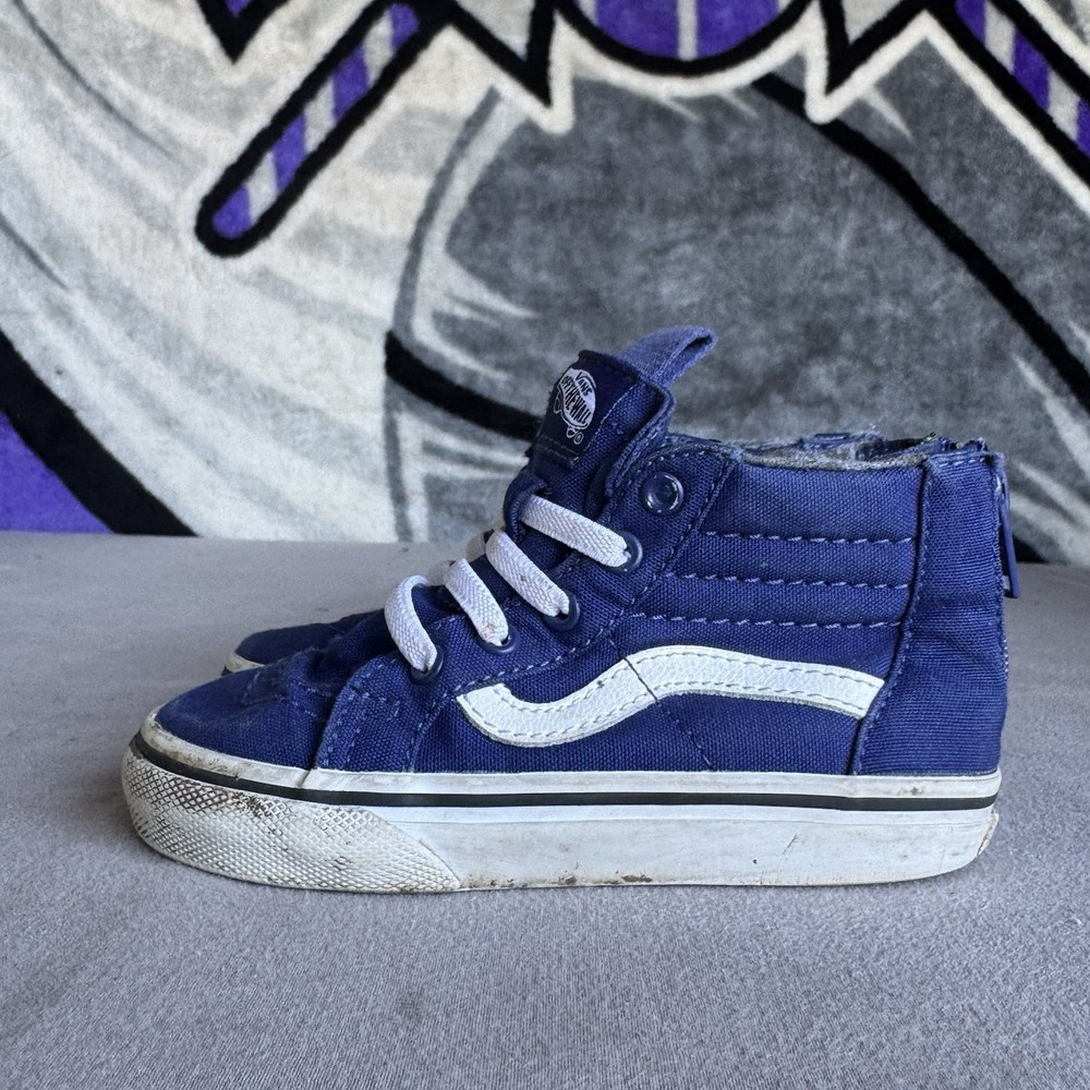 Size 8c – Vans Sk8-Mid V Shoes Kids Blue Suede Reissue Skate Sneakers