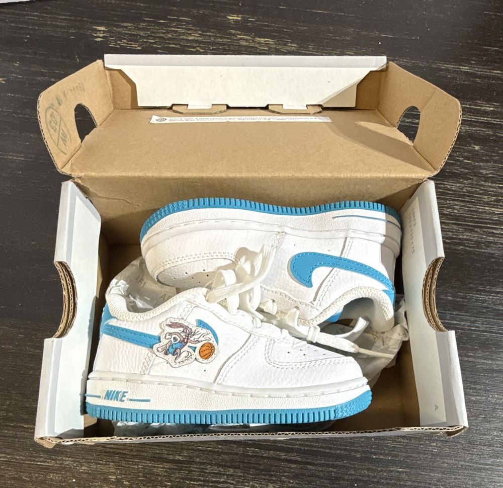 Nike Air Force 1 Unisex Kids Sneaker US 7C White/Blue Low Top Leather Lace Up
