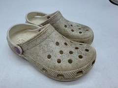 Crocs Classic Glitter Lined Slip-On Rubber Clog Kids Beige Slingback – C13