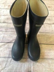 Lands End Youth 3 Kids Classic Wellie Boots Black Rain Rubber Lined