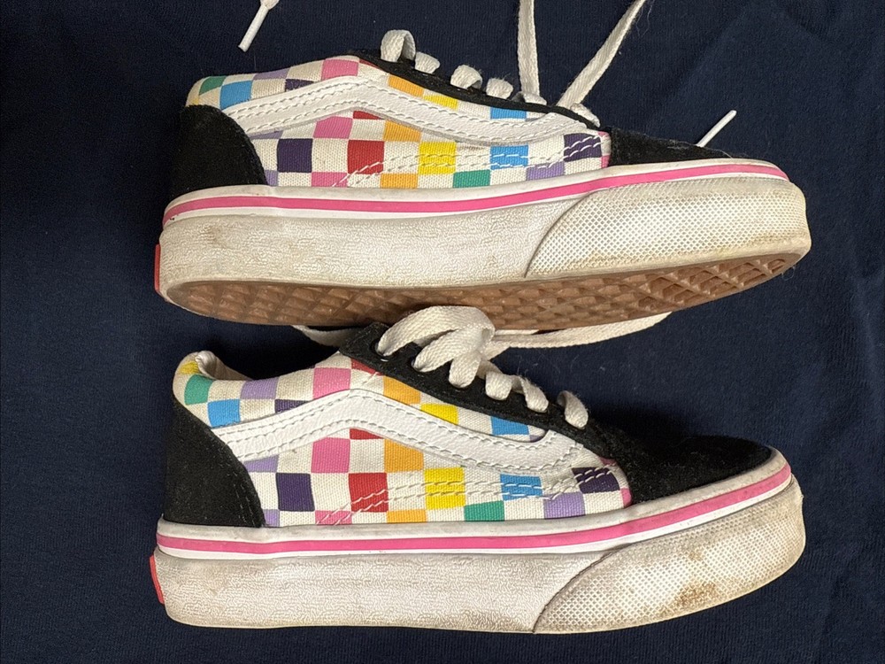 Vans Kids Size 11 Checkerboard Black and Colorful Sneakers Shoes