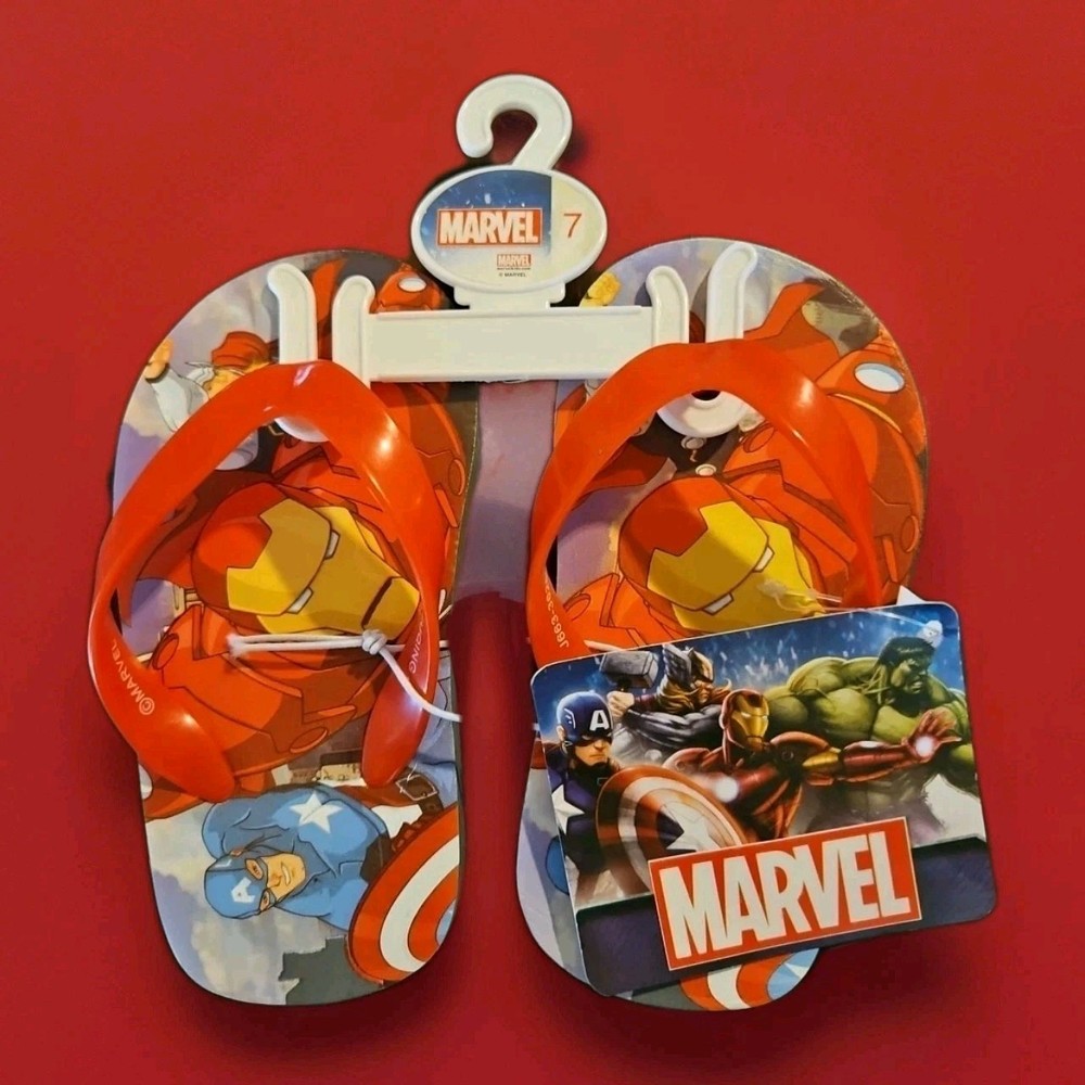 Marvel Kids Childrens Flip Flop Sandals Size 7 Iron Man Cute Graphics Beach Gift