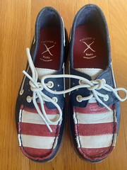 Twisted X Driving Moc Bomber Leather Red/White/Blue American Flag Size 3M/youth