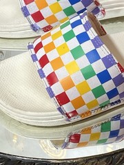 VANS La Costa Kids Slide Sandals Rainbow Checkerboard White Multi US 2