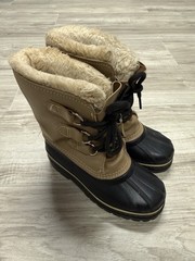 Sorel Unisex Kids Black White Waterproof Snow Boots Fur Trim Lace Up Mid-Calf 1Y
