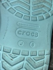 Big Kids Aqua Light Blue Crocs Size J6 With Jibbitz Charms Cute Comfortable