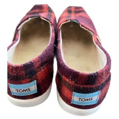TOMS Red Fall Flannel Plaid Slip On Kids Youth Size 4