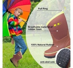 MCIKCC Kids Rubber Rain Boots, Waterproof Solid Classic Pull On Snow Wellies Boo