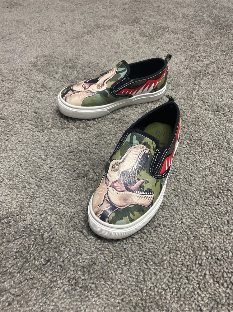 Kids Jurassic World T-Rex Designed Slip On Boat Deck Casual Graphic Sneaker 13