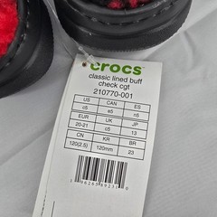 Crocs Classic Lined Buffalo Check Clog Black Red Plaid Kids Toddler C5 New
