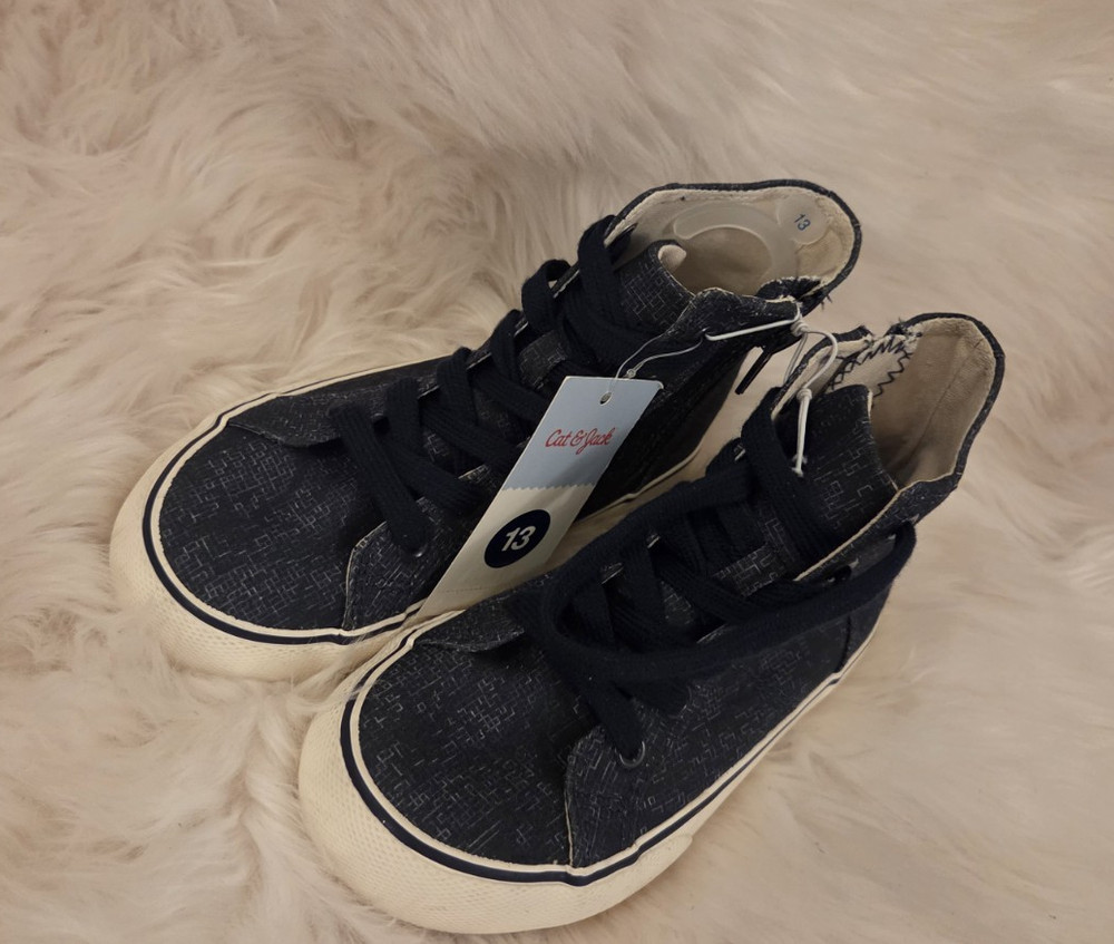Cat & Jack Unisex Kids Navy/White High Top Canvas Sneakers Lace Up Size 13,2,3,6