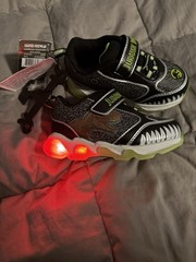 Jurassic World Light-Up Dinosaur Sneakers Black Green Boys Size 9 LED Graphic