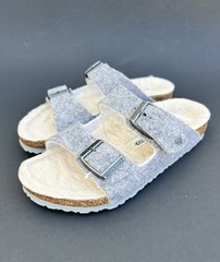 BIRKENSTOCK Arizona Happy Lamb Adjustable Two-strap Wool Design Grey Kids 13 US