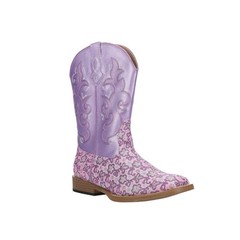 Roper Floral Glitter Square Toe Cowboy Youth Girls Purple Casual Boots 09-018-1
