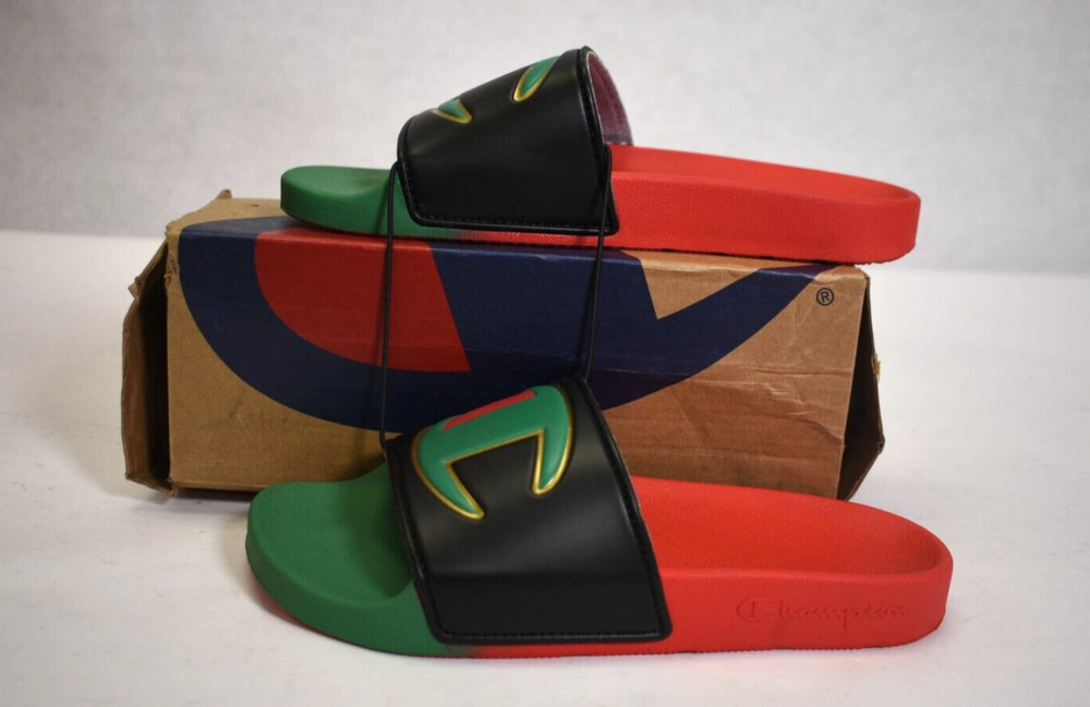 Champion CP101069Y IPo Split Rasta Kids Slides Red Green Black US Size 5Y