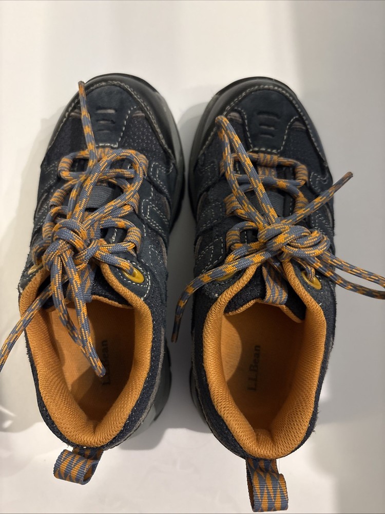 Kids L.L.Bean Trail Model hikers Low Size 12 Carbon Navy/Orange.