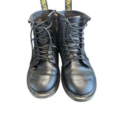 Dr Marten Kids leather ankle Boots/socks Size 1 Black Side Zip Chunky Sole