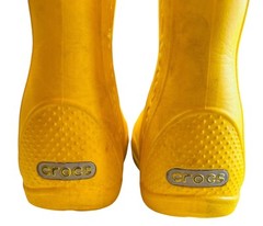 Crocs Child’s Youth Yellow Rainboots Sz 9 Rubber MidCalf Pull On Damaged Stained