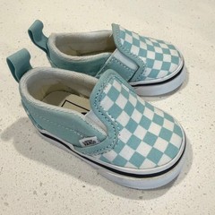 Vans Toddler Slip-On V Checkerboard Teal White Sneakers Size 2.5 US