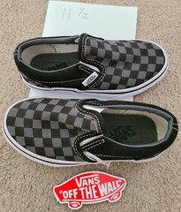 Kids VANS CLASSIC SLIP-ON CHECKERBOARD BLACK/PEWTER GRAY CHECKER size 11 1/2 NEW