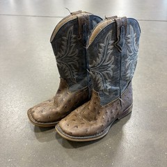 Roper Bumps Ostrich Print Embroidered Square Toe Pull On Cowboy Youth Boys 11