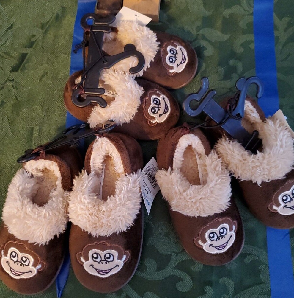 Children’s Cute Monkey Face Slippers Faux Fur Non Slip Soles (Choice of Sizes)