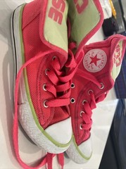 Converse All Star Pink Lime Fold Down High Top Sneakers Shoes Youth Sz 12 Girls