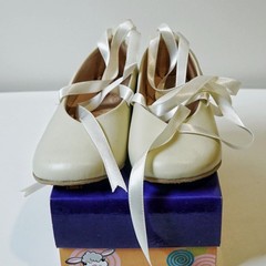 Ivory Toddler Size 10 Ballet Ribbon Flats | Vintage Peruvian Lamb Leather