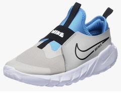 Size 10 (Toddler) – Nike flex runner shoe, Iron Ore/Blue Lightning/White