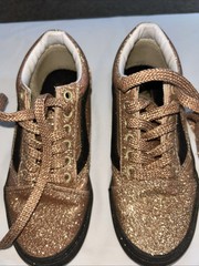Vans Kids Gold Casual Old Skool Party Glitter Lace Up Sneakers Sz 2-EUC