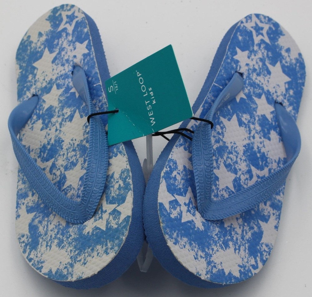 West Loop Flip-Flop Kids 13/1 S Blue Star Print Thong Sandals Slip On Summer