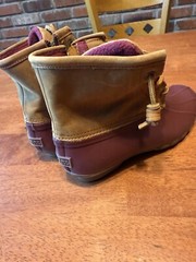 Sperry Top-sider Waterproof Rubber Boots & Bonus Tall Boots Burgundy Beige Sz. 5