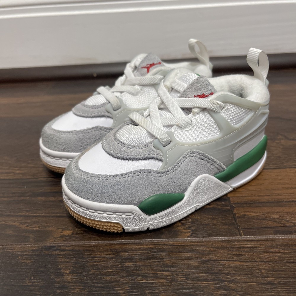 Air Jordan 4 RM White Gray Green Low Top Kids 6c
