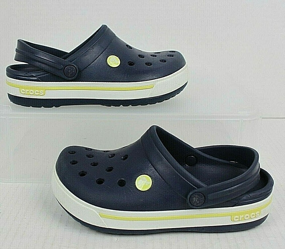 Kids CROCS Crocband ii.5 Water Friendly Clogs Blue Neon Stripe Juniors Sz 3 VGUC