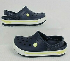 Kids CROCS Crocband ii.5 Water Friendly Clogs Blue Neon Stripe Juniors Sz 3 VGUC