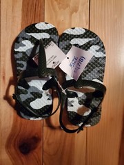 Children Sandals Black White & Gray Camouflage Theme by Kinnly- Size 7/8 Medium
