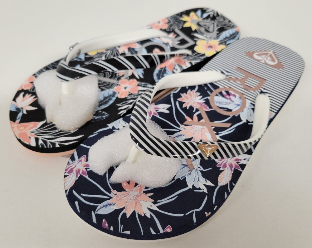 (Mismatched Color): Roxy Kids Blue Floral Flip Flop Sandals Youth Size 1 Sample